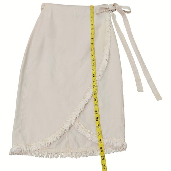 Reformation Wrap Skirt Womens Small Beige Linen Blend Fringed Retro Beach - Picture 10 of 11